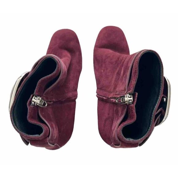Alexander Wang Kenze Bordeaux Suede Buckle Chunky Heel Booties Women's Sz 36.5 - Picture 5 of 10